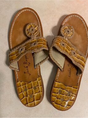 Jack Rogers Women's Navajo Croc Leather Sandals with Whipstitch Detail Size 9